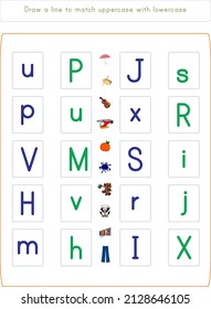 It is a worksheet prepared to teach upper and lower case letters in the alphabet.