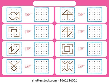 worksheet for preschool kids, Dot to dot copy practice, copy the shapes, Visual perception activities, fine motor skills