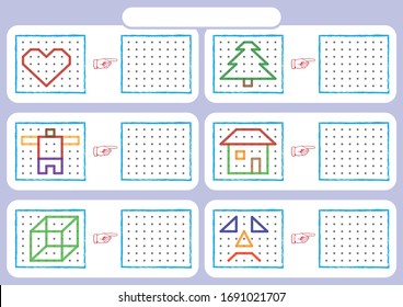 worksheet for preschool kids, Dot to dot copy practice, copy the shapes, Visual perception activities, fine motor skills