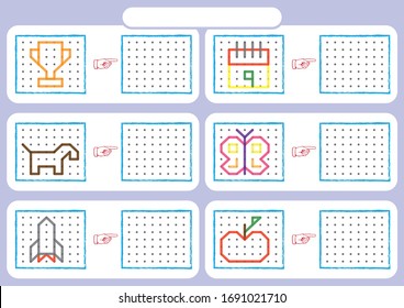 worksheet for preschool kids, Dot to dot copy practice, copy the shapes, Visual perception activities, fine motor skills