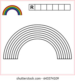 Worksheet for preschool kids. educational game for children - vector. Coloring page and write the word in grid cells. 