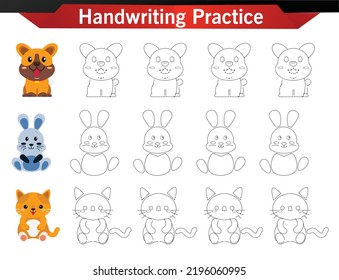 worksheet for preschool kids Handwriting practice sheet. Educational children game, printable worksheet for kids. Writing training printable worksheet. Halloween theme activity Handwriting practice 