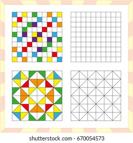 worksheet for preschool kids. Practicing motor skills, improving skills tasks. Complete the pattern worksheet, vector. 
