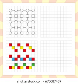 worksheet for preschool kids. Practicing motor skills, improving skills tasks. Complete the pattern worksheet, vector. 