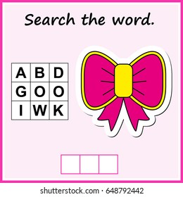 worksheet for preschool kids. Words educational game for children. Find the word. 