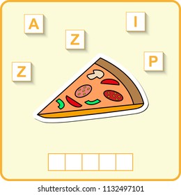 worksheet for preschool kids/ Words puzzle educational game for children. Place the letters in right order.