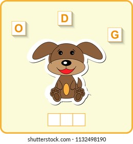 worksheet for preschool kids/ Words puzzle educational game for children. Place the letters in right order.

