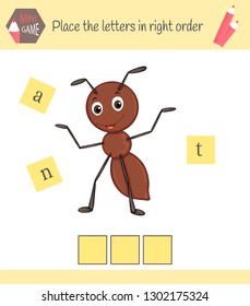worksheet for preschool kids Words puzzle educational game for children. Place the letters in right order.