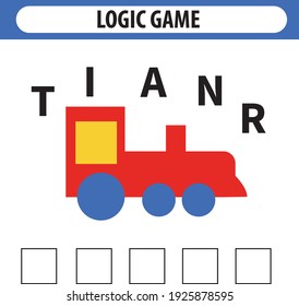 Worksheet for preschool kids. Words puzzle educational game for children. Place the letters in right order. Cute illustration of logic puzzle game for study English.Find the correct places.Vector Eps8