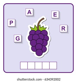 worksheet for preschool kids/ Words puzzle educational game for children. Place the letters in right order.