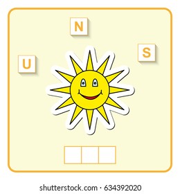 worksheet for preschool kids/ Words puzzle educational game for children. Place the letters in right order.
