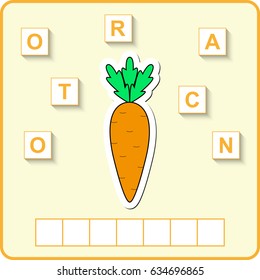 worksheet for preschool kids/ Words puzzle educational game for children. Place the letters in right order.