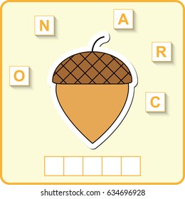 worksheet for preschool kids/ Words puzzle educational game for children. Place the letters in right order.