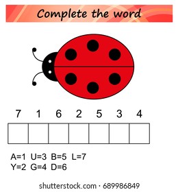 worksheet for preschool kids. Words puzzle educational game for children. Place the letters in right order.