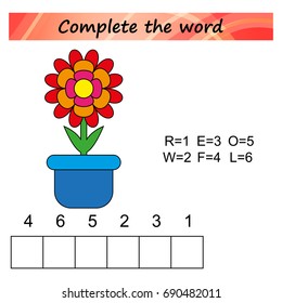 worksheet for preschool kids. Words puzzle educational game for kids. Place the letters in right order.