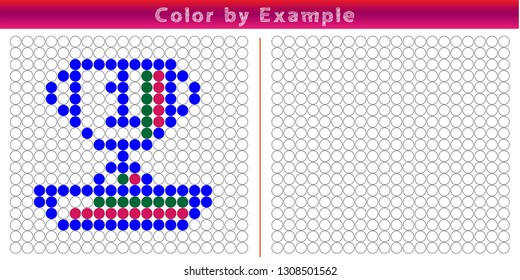 Worksheet. Puzzle task, game for preschool kids. Color by example. Coloring book. Vector illustration. Paint the circles. - Vektör