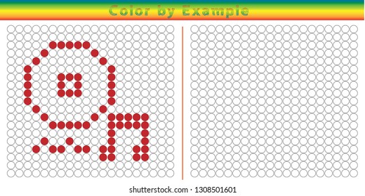 Worksheet. Puzzle task, game for preschool kids. Color by example. Coloring book. Vector illustration. Paint the circles. - Vektör