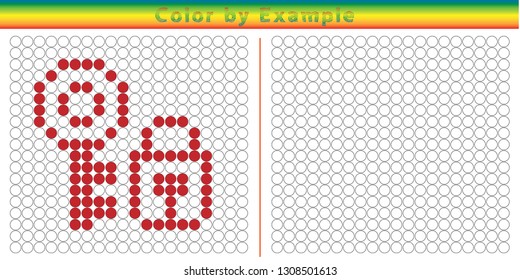 Worksheet. Puzzle task, game for preschool kids. Color by example. Coloring book. Vector illustration. Paint the circles. - Vektör