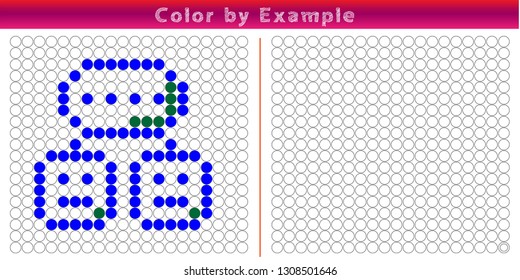 Worksheet. Puzzle task, game for preschool kids. Color by example. Coloring book. Vector illustration. Paint the circles. - Vektör