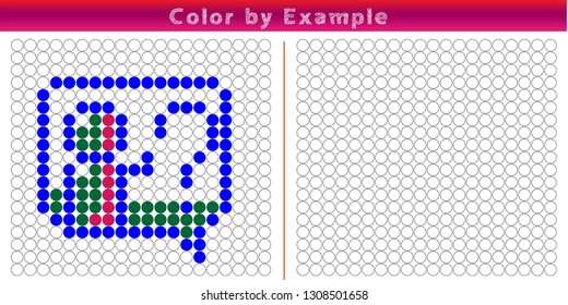 Worksheet. Puzzle task, game for preschool kids. Color by example. Coloring book. Vector illustration. Paint the circles. - Vektör