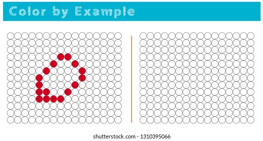 Worksheet. Puzzle task, game for preschool kids. Color by example. Coloring book. Vector illustration. Paint the circles. - Vector AI