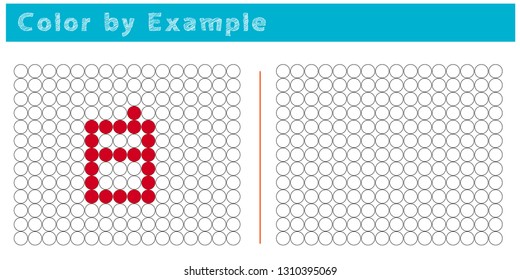 Worksheet. Puzzle task, game for preschool kids. Color by example. Coloring book. Vector illustration. Paint the circles. - Vector AI