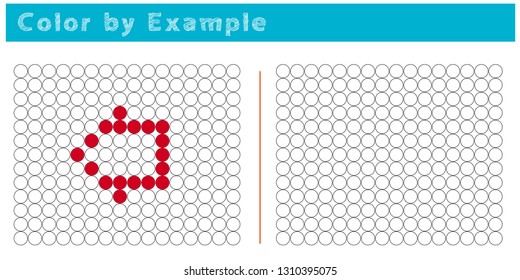 Worksheet. Puzzle task, game for preschool kids. Color by example. Coloring book. Vector illustration. Paint the circles. - Vector AI