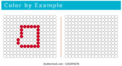 Worksheet. Puzzle task, game for preschool kids. Color by example. Coloring book. Vector illustration. Paint the circles. - Vector AI