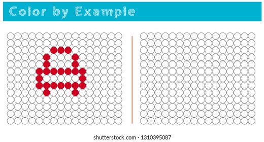 Worksheet. Puzzle task, game for preschool kids. Color by example. Coloring book. Vector illustration. Paint the circles. - Vector AI