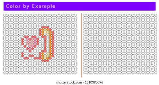 Worksheet. Puzzle task, game for preschool kids. Color by example. Coloring book. Vector illustration. Paint the circles. - Vector AI