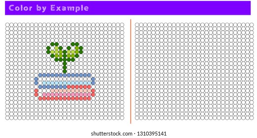 Worksheet. Puzzle task, game for preschool kids. Color by example. Coloring book. Vector illustration. Paint the circles. - Vector AI