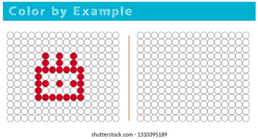 Worksheet. Puzzle task, game for preschool kids. Color by example. Coloring book. Vector illustration. Paint the circles. - Vector AI