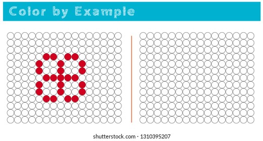 Worksheet. Puzzle task, game for preschool kids. Color by example. Coloring book. Vector illustration. Paint the circles. - Vector AI