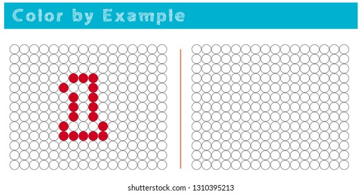 Worksheet. Puzzle task, game for preschool kids. Color by example. Coloring book. Vector illustration. Paint the circles. - Vector AI