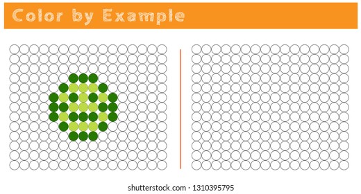 Worksheet. Puzzle task, game for preschool kids. Color by example. Coloring book. Vector illustration. Paint the circles. - Vector AI
