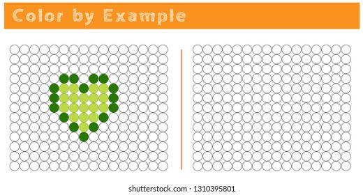 Worksheet. Puzzle task, game for preschool kids. Color by example. Coloring book. Vector illustration. Paint the circles. - Vector AI
