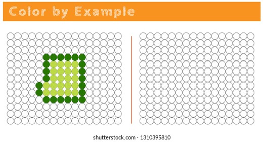 Worksheet. Puzzle task, game for preschool kids. Color by example. Coloring book. Vector illustration. Paint the circles. - Vector AI
