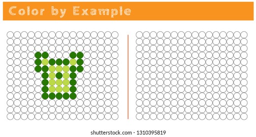 Worksheet. Puzzle task, game for preschool kids. Color by example. Coloring book. Vector illustration. Paint the circles. - Vector AI
