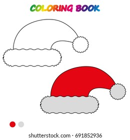 Worksheet.  Santa Claus hat - coloring book.  Game for kids.  Vector cartoon  illustration. 