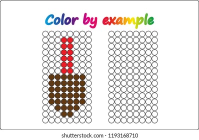 Worksheet.   shovel - puzzle task, game for preschool  kids. Color by example. Coloring book. Vector illustration. Paint the circles.