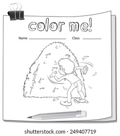 A worksheet showing a boy and a haystack on a white background