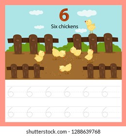 
worksheet of six chickens