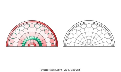Worksheet with Stained Church glass in red gradient colors.