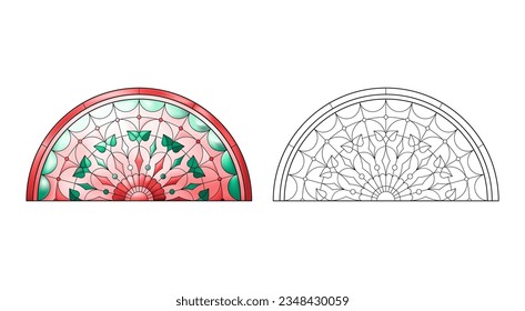 Worksheet with Stained Church glass in red gradient colors.