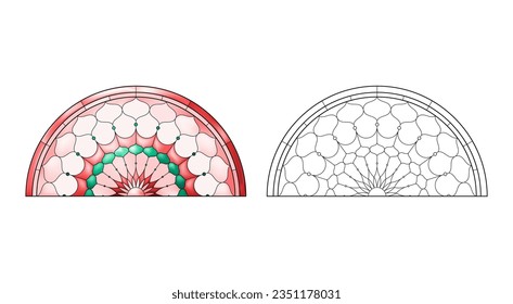 Worksheet with Stained Church glass in red gradient colors.