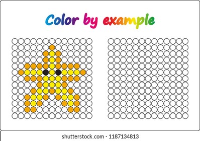 Worksheet. starfish -  puzzle task, game for preschool  kids. Color by example. Coloring book. Vector illustration. Paint the circles.