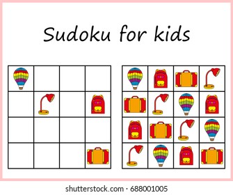 Worksheet. Sudoku for kids. Game for preschool kids, training logic. Worksheet for children. 