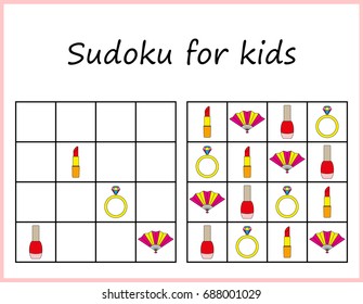Worksheet. Sudoku for kids. Game for preschool kids, training logic. Worksheet for children. 