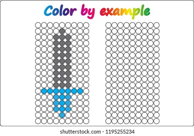 Worksheet.  sword - puzzle task, game for preschool  kids. Color by example. Coloring book. Vector illustration. Paint the circles.