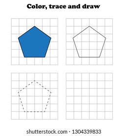 Worksheet. Task, game for kids - color, trace and draw. 